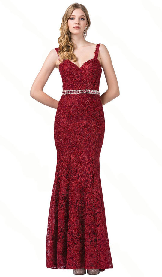 Dancing Queen - 2724 Embroidered Sweetheart Trumpet Prom Dress In Red