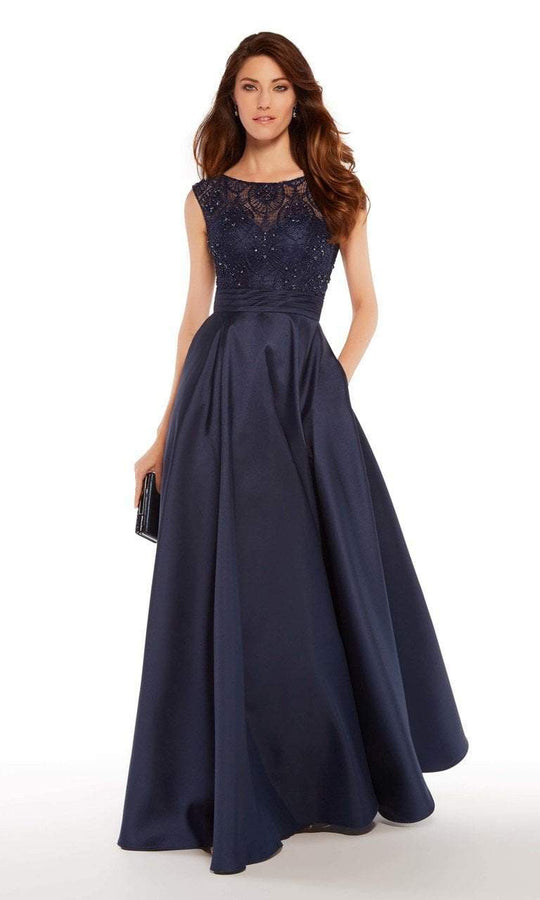 Alyce Paris Cap Sleeve Lace Bateau Mikado Evening Gown 27243 In Midnigt