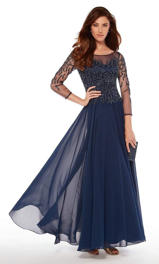 Alyce Paris - 27244 Embellished Quarter Length Sleeve A-line Dress In Blue