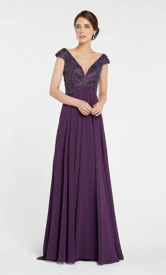 Alyce Paris - 27246 V-neck Empire Waist Chiffon A-line Dress 2 Pc Deep Claret Red in size 4 and Aubergine in size 20 Available