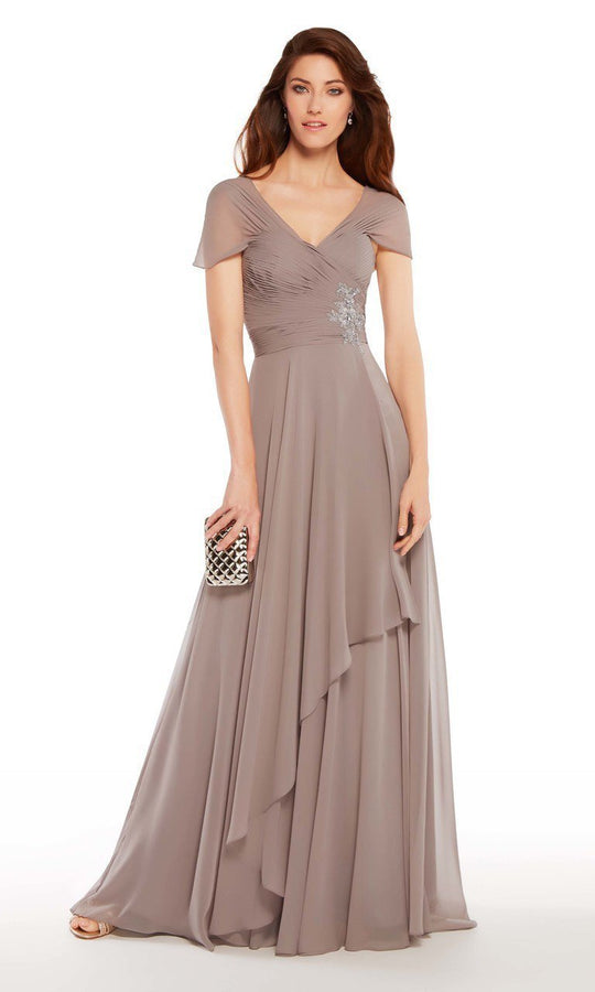 Alyce Paris - 27250 Ruched Surplice V-Neck Chiffon Evening Gown in Gray