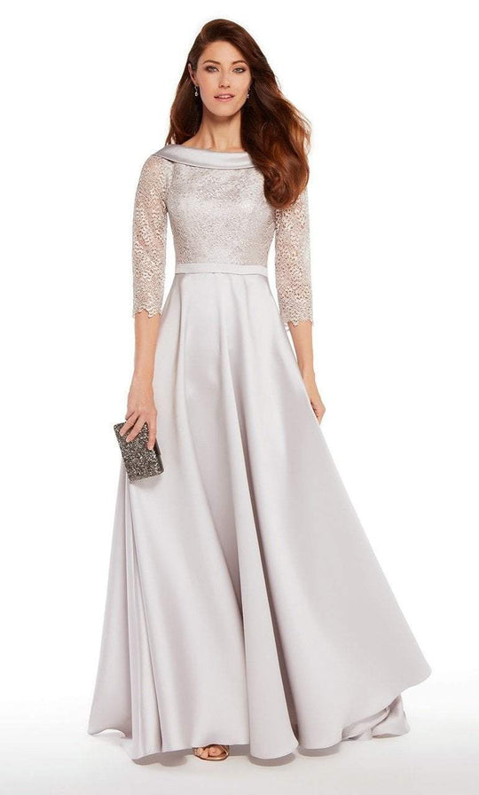 Alyce Paris - 27256 Bateau Neck Mikado Lace A-line Dress In Silver
