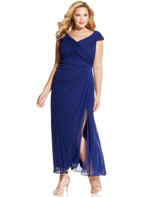 Alex Evenings - Ruched V-Neckline Long Dress 432758 in Blue