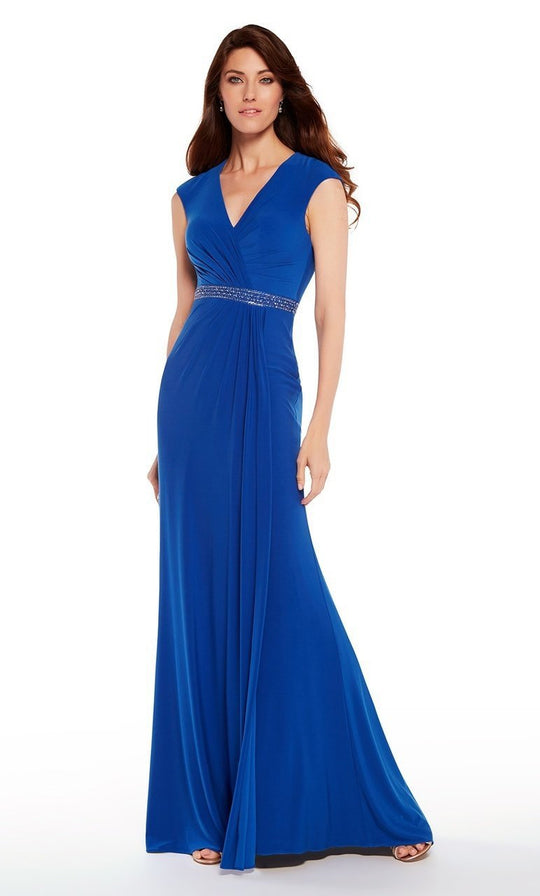 Alyce Paris - 27265 Ruched V-neck Embellished Sheath Dress in Blue