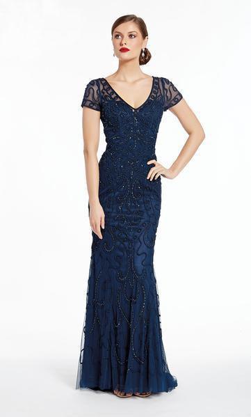 Alyce Paris - 27285 Beaded Soutache V-Neck Sheath Dress In Blue