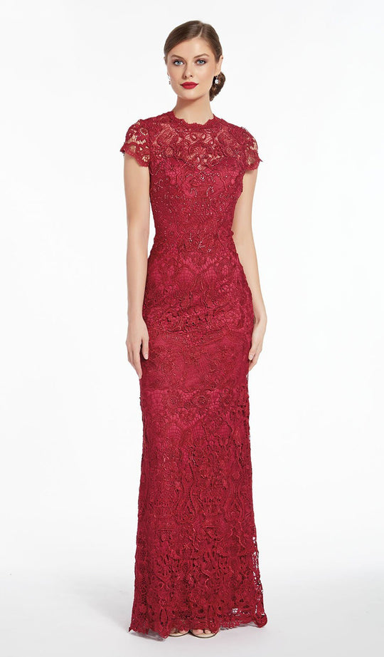 Alyce Paris - 27289 Cap Sleeve Illusion Cutout Ornate Lace Gown In Red