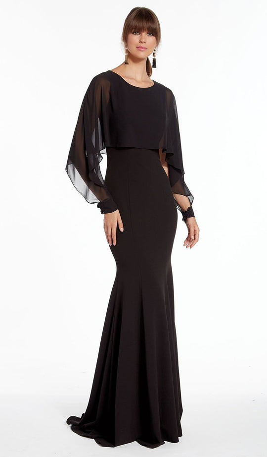Alyce Paris - 27294 Split Long Sleeve Caped Trumpet Gown In Black