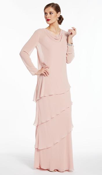 Alyce Paris - Long Sleeve Cowl Neck Tiered Sheath Gown 27298 In Pink