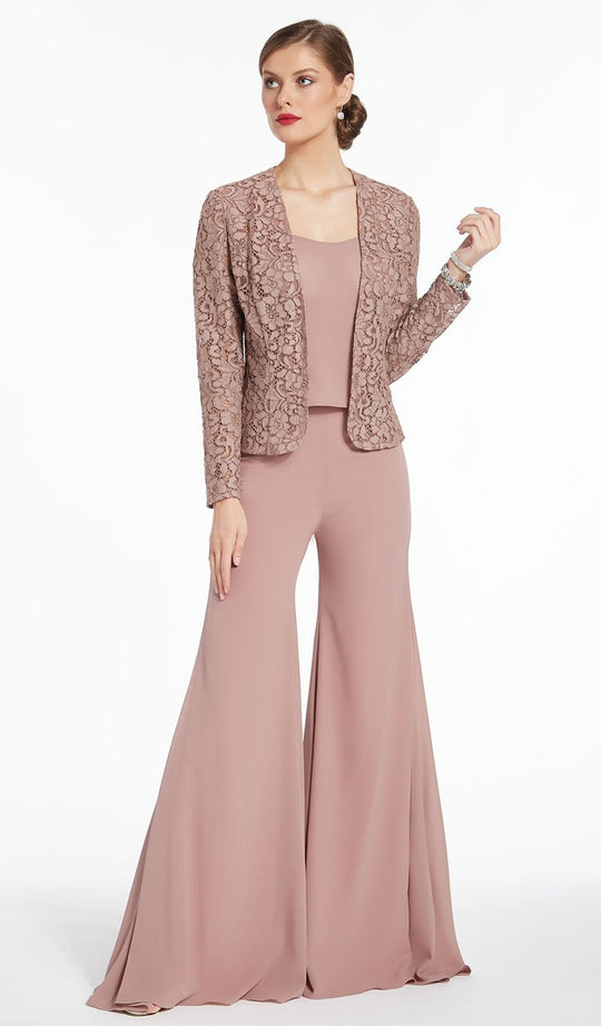Alyce Paris - 27299 Three-Piece Bell Pantsuit with Lace Jacket In Pink