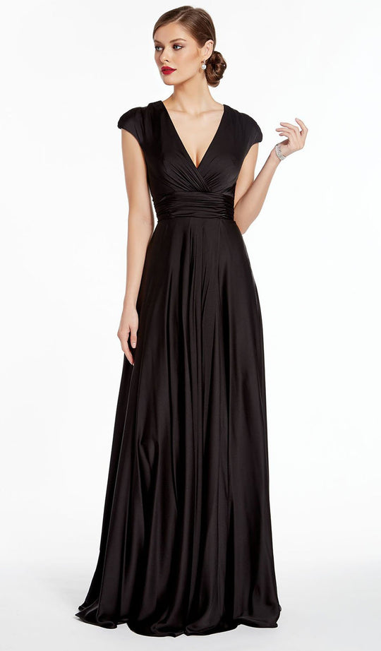 Alyce Paris - 27305 Cap Sleeve Surplice Bodice A-Line Gown In Black