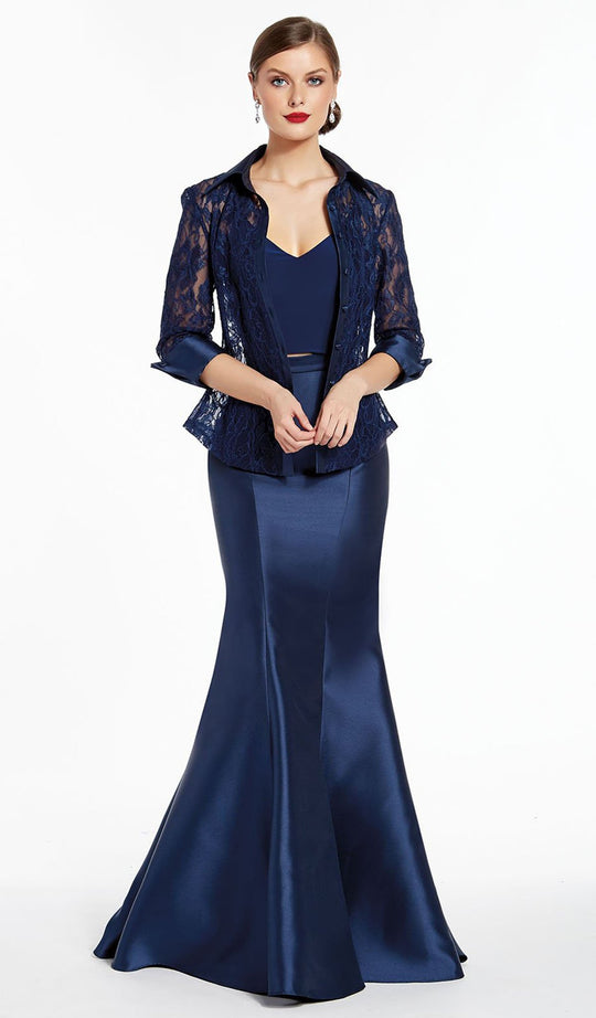 Alyce Paris - 27317 Three-Piece Gown With Collared Lace Jacket In Blue