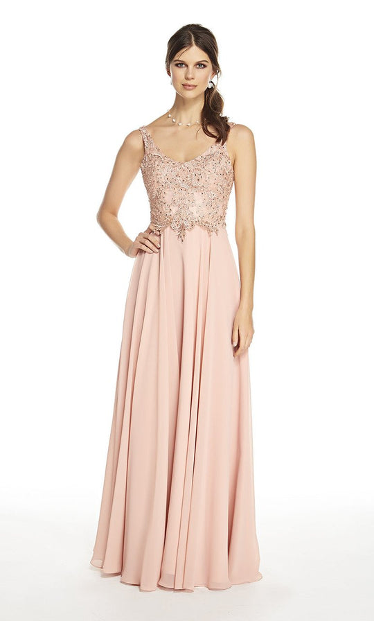 Alyce Paris - 27323 Sleeveless V Back Beaded Lace Chiffon Gown In Neutral and Pink
