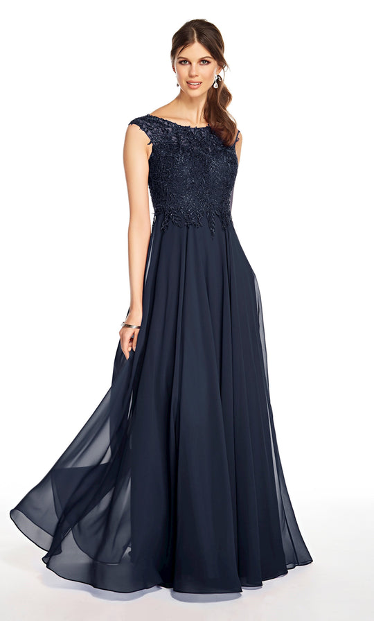 Alyce Paris - 27327 Beaded Bateau Chiffon A-Line Gown In Blue