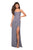 La Femme - Sleeveless Draped Sheath High Slit Gown 27470 In Silver