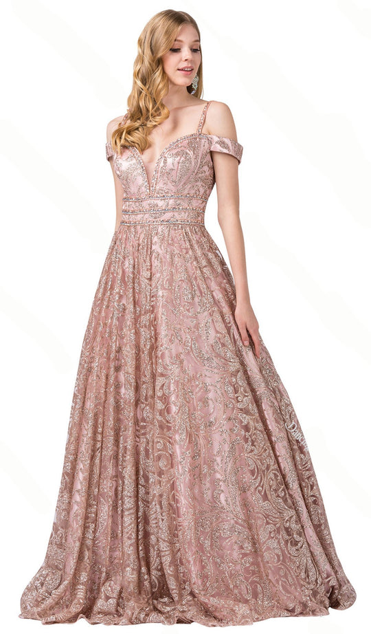 Dancing Queen - 2751 Sequin Embellished A-Line Prom Gown In Pink and Gold