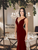 Poly USA - 8158 Sleeveless Illusion Plunging  V Neckline Mermaid Dress In Red