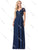 Dancing Queen - 2757 Short Sleeve Jewel Appliqued A-Line Gown In Blue