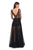 La Femme - Beaded Deep V-neck Long Sleeve Tulle Dress 27652 In Black
