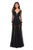 La Femme - Beaded Deep V-neck Long Sleeve Tulle Dress 27652 In Black