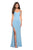 La Femme - Long Crisscross-Strapped High Slit Gown 27657  In Blue