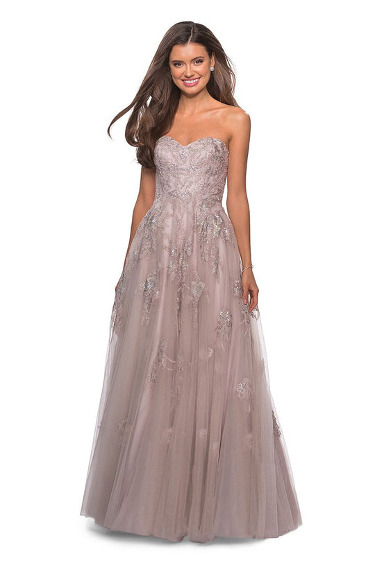 La Femme Gigi - 27667 Sequin and Lace Embellished Strapless Sweetheart Gown In Neutral and Pink