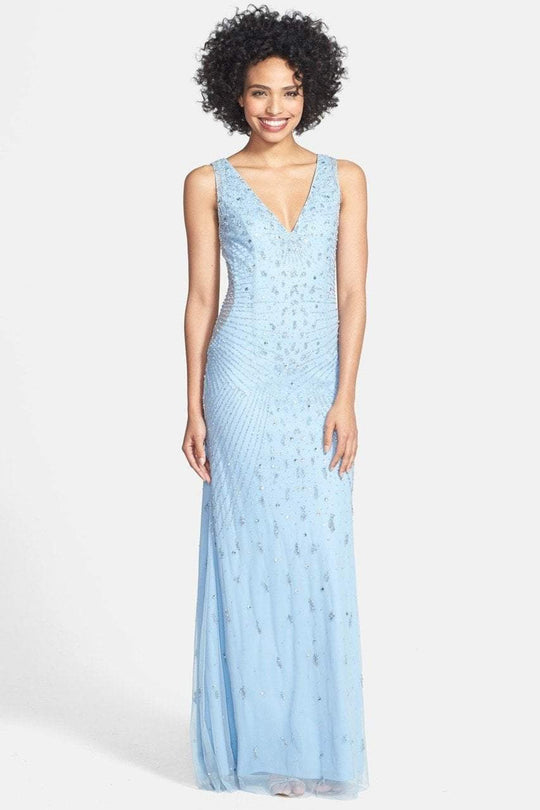 Adrianna Papell - 91892450 Beaded Illusion Cutout Back Mesh Dress in Blue