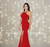 Poly USA - 8156 Halter Neck Sexy Back Cutout Mermaid Jersey Dress In Red