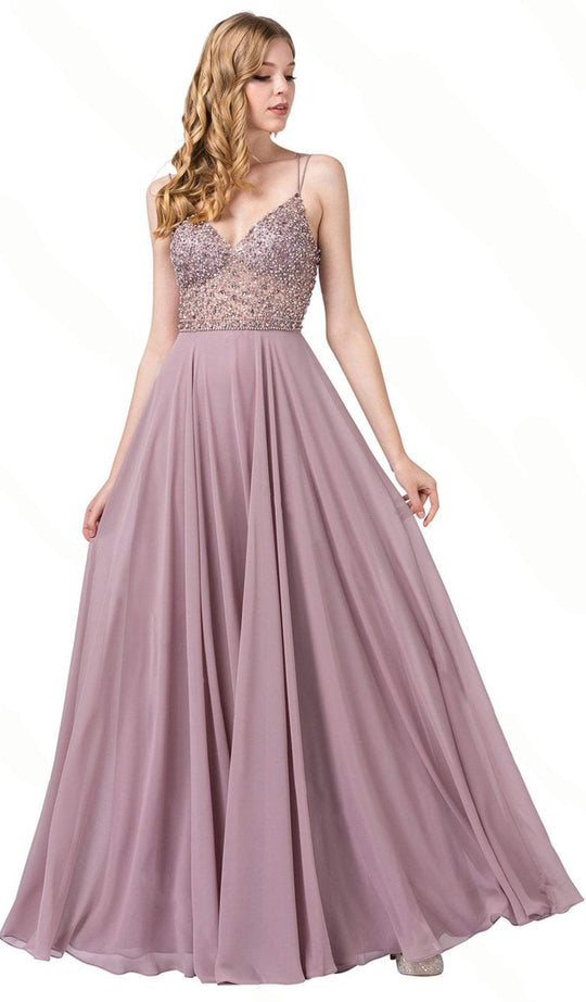 Dancing Queen - 2780 Beaded V-Neck Prom Gown In Brown