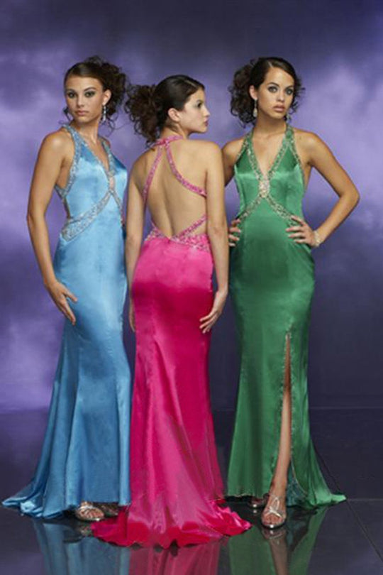 Tiffany Homecoming - 2783 Bejeweled Plunging Halter Long Gown In Blue and Pink