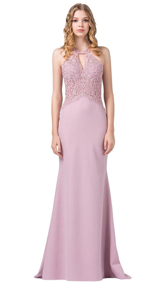 Dancing Queen - 2787 Embroidered Halter Trumpet Gown In Pink
