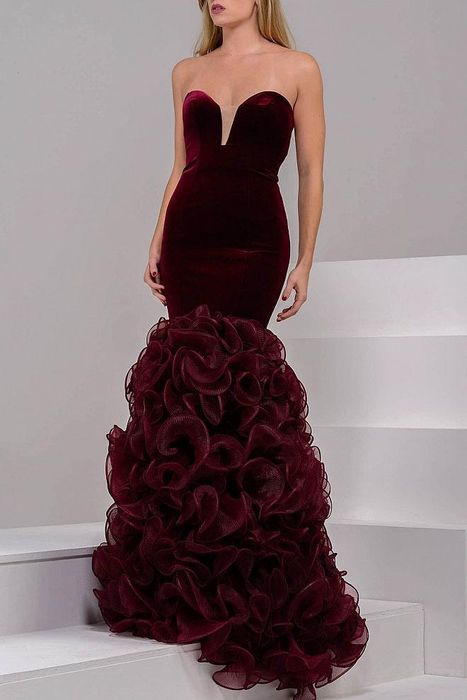 27903 Plunging Sweetheart Ruffled Mermaid Gown