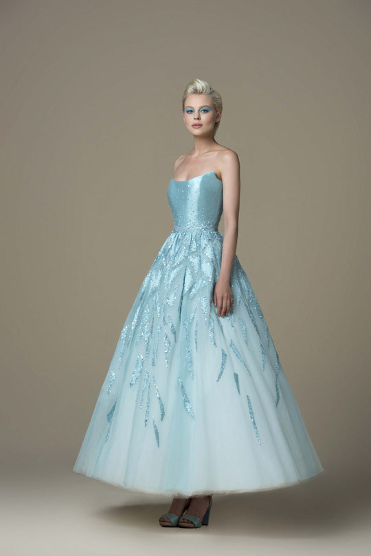 Saiid Kobeisy - RTWSS19-27 Bedazzled Tulle A-line Gown In Blue