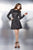 28015 Long Sleeved Lace and Leather Cocktail Dress