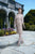 Janique  2816016 Ornate Three-Quarter Sleeved Tea Dress with Fringe and Appliques in Neutral