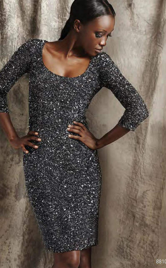 Theia - 881046 Shimmering Sequined Scoop Sheath Dress in Gray