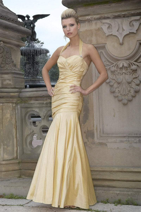 Alexia Designs - 2820 Embellished Halter Taffeta Trumpet Dress In Gold