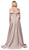 Dancing Queen - 2824 Iridescent Off Shoulder Gown with High Slit In Pink and Gold