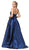 Dancing Queen - 2825 V-Neck Pleated A-Line Evening Gown In Blue