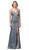 Dancing Queen - 2826 Glitter Plunging V Neck Gown with Slit In Blue