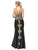 Dancing Queen - 2836 Appliqued Halter Gown with Slit In Black