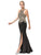 Dancing Queen - 2836 Appliqued Halter Gown with Slit In Black