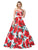 Dancing Queen - 2845 Floral Ruched V-Neck Ballgown In White and Red