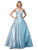 Dancing Queen - 2853 Plunging V Neck Beaded Back Pleated Ballgown In Blue