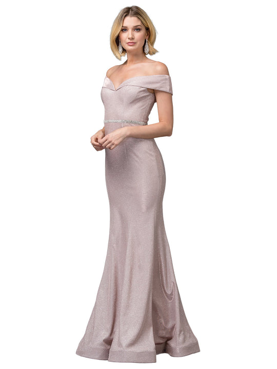 Dancing Queen - 2871 Plunging Off-Shoulder Trumpet Dress In Pink