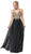 Dancing Queen - 2890 Embroidered Plunging V-neck A-line Dress in Black and Gold