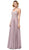 Dancing Queen - 2890 Embroidered Plunging V-neck A-line Dress in Brown