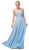 Dancing Queen - 2890 Embroidered Plunging V-neck A-line Dress in Blue