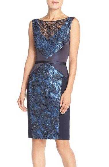 Theia - Embellished Mesh Cocktail Dress 882644 in Blue
