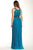 Sue Wong - N4312 Pleated Embroidered Empire Waist Sheath Gown in Blue and Green