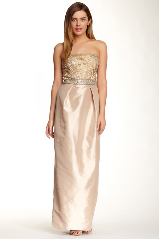 Sue Wong - Embellished Taffeta Gown N3445 in Neutral and Gold